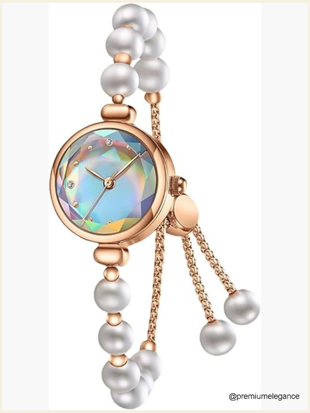 Elegant Pearl Bracelet Watch for Women - Small Round Dial, Quartz, Gold, Water